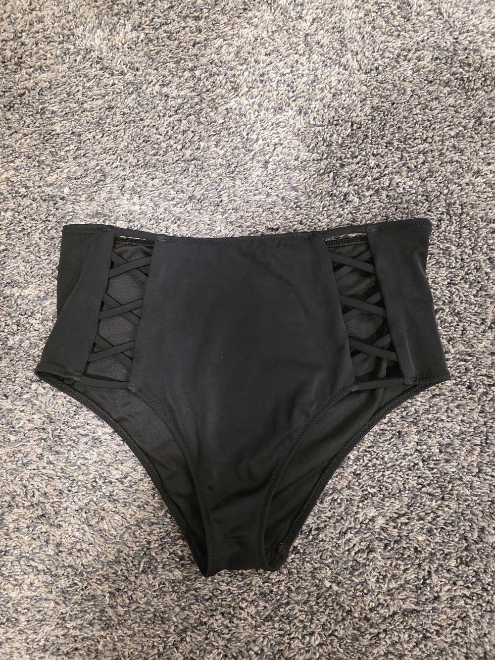 High-Waist Black Lace-Up Bikini Bottom